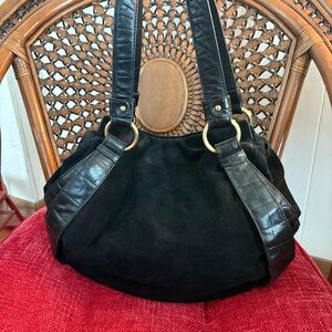 Donald J Pliner Tahoe Suede Croco Embossed Hobo Bag
